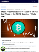 Bitcoin Price Stalls Below $94K as ETF Inflows Cool Ahead of Key FOMC Decision—What’s Next?