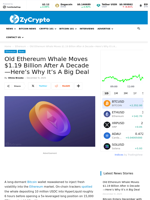 Old Ethereum Whale Moves $1.19 Billion After A Decade—Here’s Why It’s A Big Deal ⋆ ZyCrypto