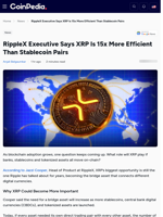 RippleX Executive Says XRP Is 15x More Efficient Than Stablecoin Pairs