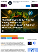 The Best Crypto to Buy Now for the Highest Returns Is AlphaPepe as Zcash & Arbitrum Enter the Discussion | Live Bitcoin News