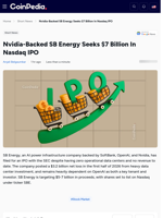 Nvidia-Backed SB Energy Seeks $7 Billion In Nasdaq IPO