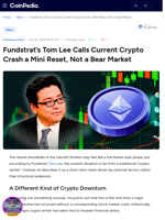 Fundstrat's Tom Lee Calls Current Crypto Crash a Mini Reset, Not a Bear Market