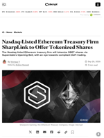 Nasdaq-Listed Ethereum Treasury Firm SharpLink to Offer Tokenized Shares - Decrypt