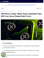 XRP News Today: Black Swan Capitalist Says XRP Can Solve Global Debt Crisis