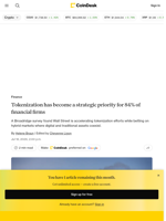 Tokenization has become a strategic priority for 84% of financial firms