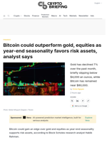 Bitcoin could outperform gold, equities as year-end seasonality favors risk assets, analyst says