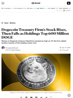 Dogecoin Treasury Firm's Stock Rises, Then Falls as Holdings Top 600 Million DOGE - Decrypt