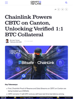 Chainlink Powers CBTC on Canton, Unlocking Verified 1:1 BTC Collateral