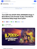 Turn $2K Into $197K With APEMARS Stage 7: Best Meme Coin Presale To Buy This Month Outshines Baby Doge And Cyber!: Guest Post by Times Tabloid | CoinMarketCap