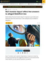 WLF Investor Aqua1 Offers Few Answers to Alleged Web3Port Ties