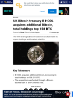 UK Bitcoin treasury B HODL acquires additional Bitcoin,
total holdings top 158 BTC
