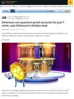 Ethereum Can Quantum-Proof Accounts for $0.07: Ethereum Researcher