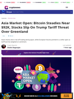 Bitcoin Steadies, Stocks Slip On Trump's Greenland Tariff Threat