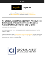 CI Global Asset Management Announces Estimated Annual Reinvested Capital Gains Distributions for the CI ETFs
