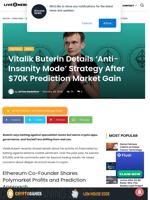 Vitalik Buterin Details ‘Anti-Insanity Mode’ Strategy After $70K Prediction Market Gain | Live Bitcoin News