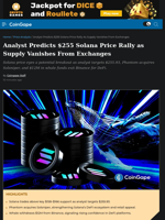 Analyst Predicts $255 Solana Price Rally as Supply Vanishes From Exchanges