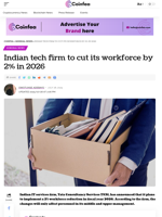 Indian tech firm to cut its workforce by 2% in 2026 - Coinfea