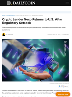 Crypto Lender Nexo Returns to U.S. After Regulatory Setback - DailyCoin
