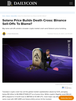 Solana Price Builds Death Cross: Binance Sell-Offs To Blame? - DailyCoin