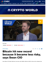 Bitcoin hit new record because it became less risky, says Swan CIO