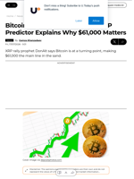 Bitcoin at Turning Point: 700% XRP Predictor Explains Why $61,000 Matters - U.Today