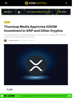 Thumzup Media Approves $250M Investment in XRP and Other Cryptos - CoinCentral