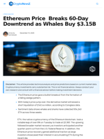 Ethereum Price  Breaks 60-Day Downtrend as Whales Buy $3.15B - CryptoNewsZ