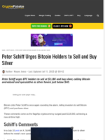 Peter Schiff Urges Bitcoin Holders to Sell and Buy Silver