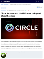 Circle Secures Abu Dhabi License to Expand Global Services