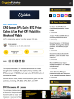 CRO Jumps 5% Daily, BTC Price Calms After Post-CPI Volatility: Weekend Watch