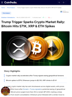 Trump Trigger Sparks Crypto Market Rally: Bitcoin Hits $71K, XRP & ETH Spikes