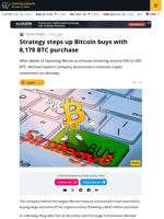 Strategy Steps up Bitcoin Buys with 8,178 BTC Purchase