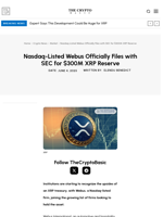 Nasdaq-Listed Webus Officially Files with SEC for $300M XRP Reserve