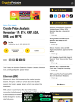 Crypto Price Analysis November-14: ETH, XRP, ADA, BNB, and HYPE