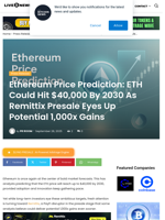 Ethereum Price Prediction: ETH Could Hit $40,000 By 2030 As Remittix Presale Eyes Up Potential 1,000x Gains | Live Bitcoin News