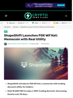ShapeShift Launches FOX Wif Hat: Memecoin with Real Utility - Crypto News Flash