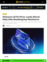 Ethereum (ETH) Price: Leads Altcoin Rally After Breaking Key Resistance - CoinCentral
