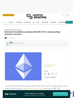 Ethereum Foundation unstakes $48.9M in ETH, raising selling pressure concerns