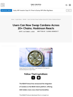 Users Can Now Swap Cardano Across 20+ Chains, Hoskinson Reacts