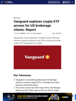 Vanguard explores crypto ETF access for US brokerage clients: Report