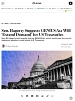 Sen. Hagerty Suggests GENIUS Act Will ‘Extend Demand’ for US Treasuries - Decrypt
