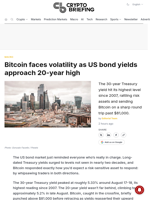 Bitcoin faces volatility as US bond yields approach 20-year high