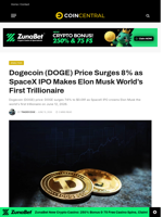 Dogecoin (DOGE) Price Surges 8% as SpaceX IPO Makes Elon Musk World's First Trillionaire - CoinCentral