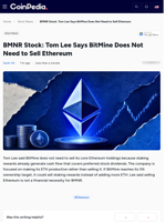 BMNR Stock: Tom Lee Says BitMine Does Not Need to Sell Ethereum