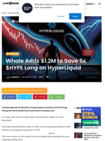 Whale Adds $1.2M to Defend 5x HYPE Long on HyperLiquid