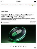 Raydium Token Dips 22% as Rumors Swirl on Pump.Fun Changes - Decrypt