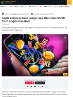 Apple Removes Fake Ledger App That Stole $9.5M From Users