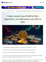 Crypto market loses $160B in 'Red September', yet millionaires soar 40% in 2025 - CoinJournal