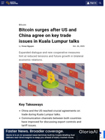 Bitcoin surges after US and China agree on key trade issues in Kuala Lumpur talks