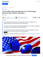 US Bitcoin Reserve Plan Might Not Unfold According to Plans